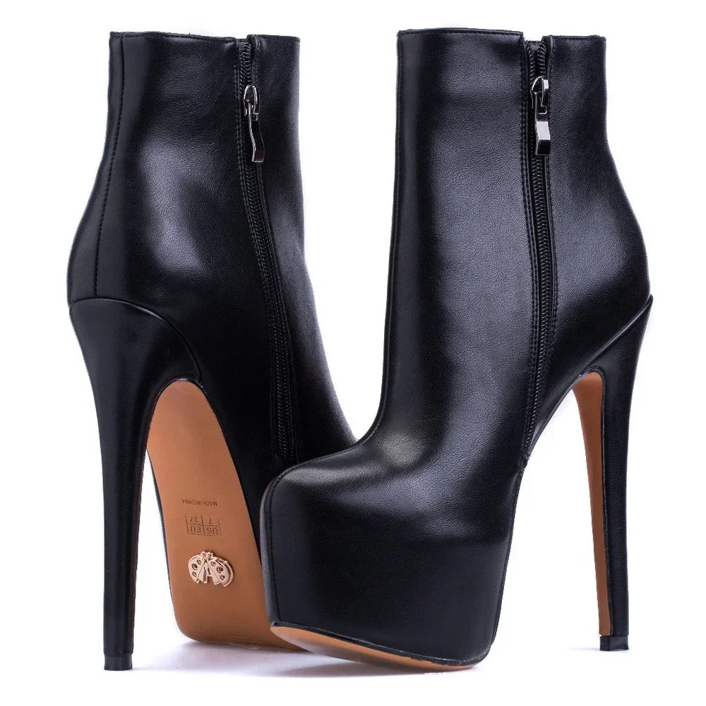 Elegant Black High Heel Ankle Boots - Picture 1 of 6